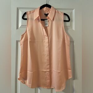 Ann Taylor Light Peach Sleeveless Button-Down Shirt
